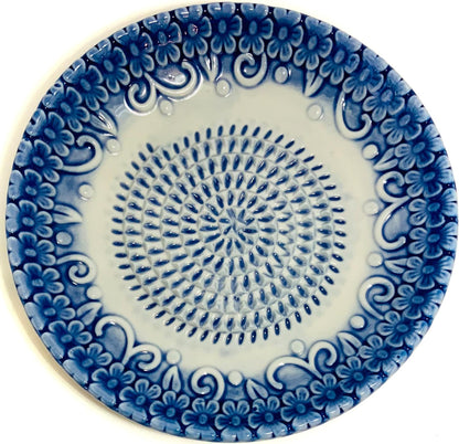 Premium Ceramic Garlic Grater Plate Set - Blue Embossed