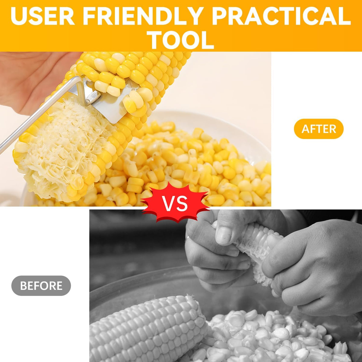 Corn Peeler,Stainless Steel Long Handle Corn Peeler,Easy Clean Corn on the Cob Remover for Home Kitchen and Outdoor Dining