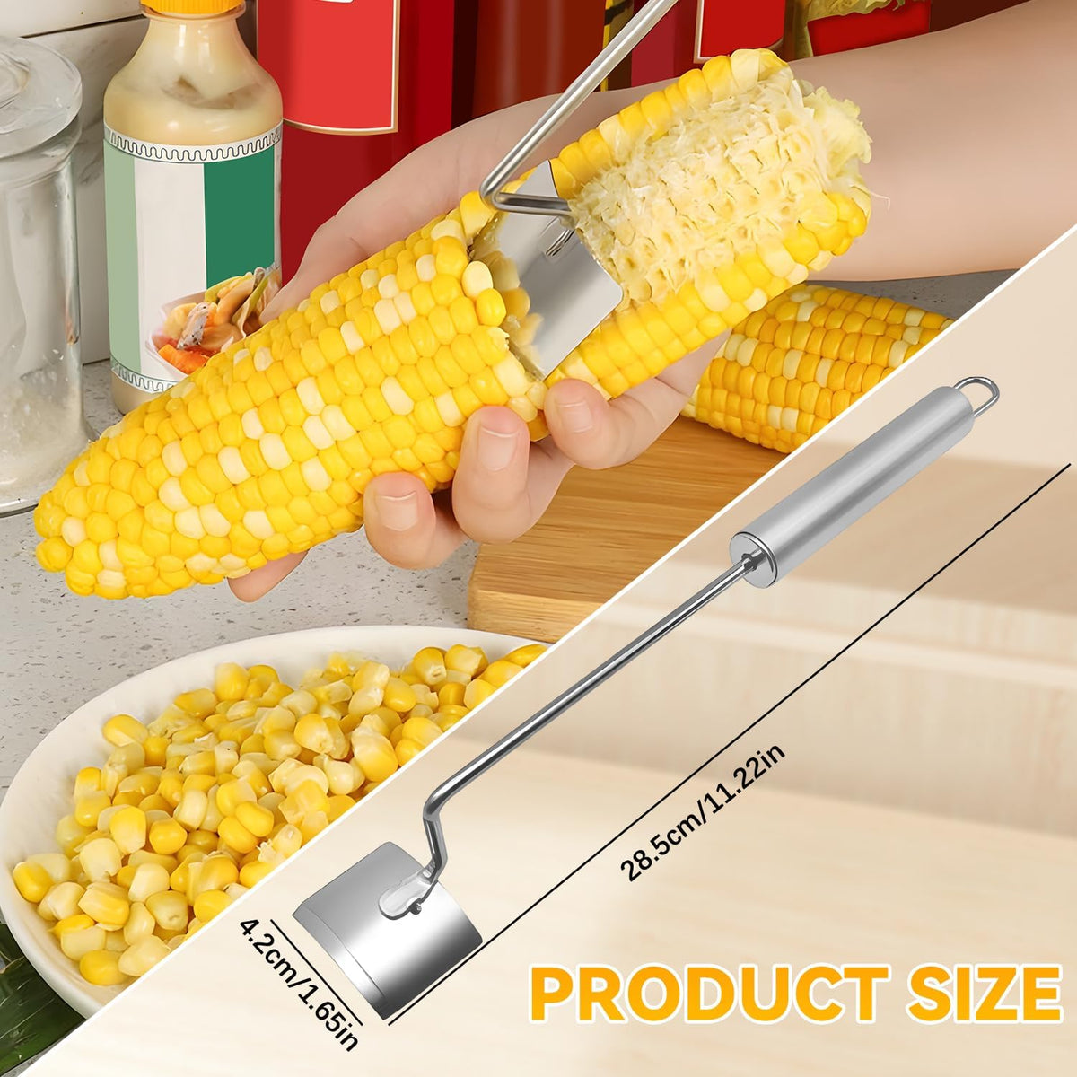 Corn Peeler,Stainless Steel Long Handle Corn Peeler,Easy Clean Corn on the Cob Remover for Home Kitchen and Outdoor Dining