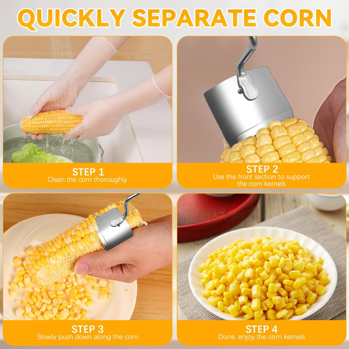 Corn Peeler,Stainless Steel Long Handle Corn Peeler,Easy Clean Corn on the Cob Remover for Home Kitchen and Outdoor Dining
