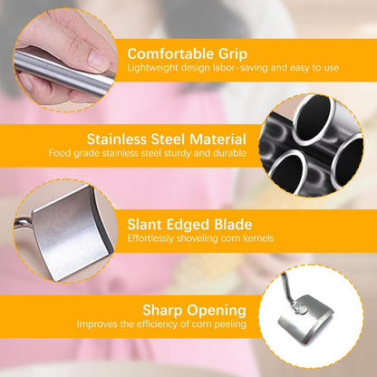 Corn Peeler,Stainless Steel Long Handle Corn Peeler,Easy Clean Corn on the Cob Remover for Home Kitchen and Outdoor Dining