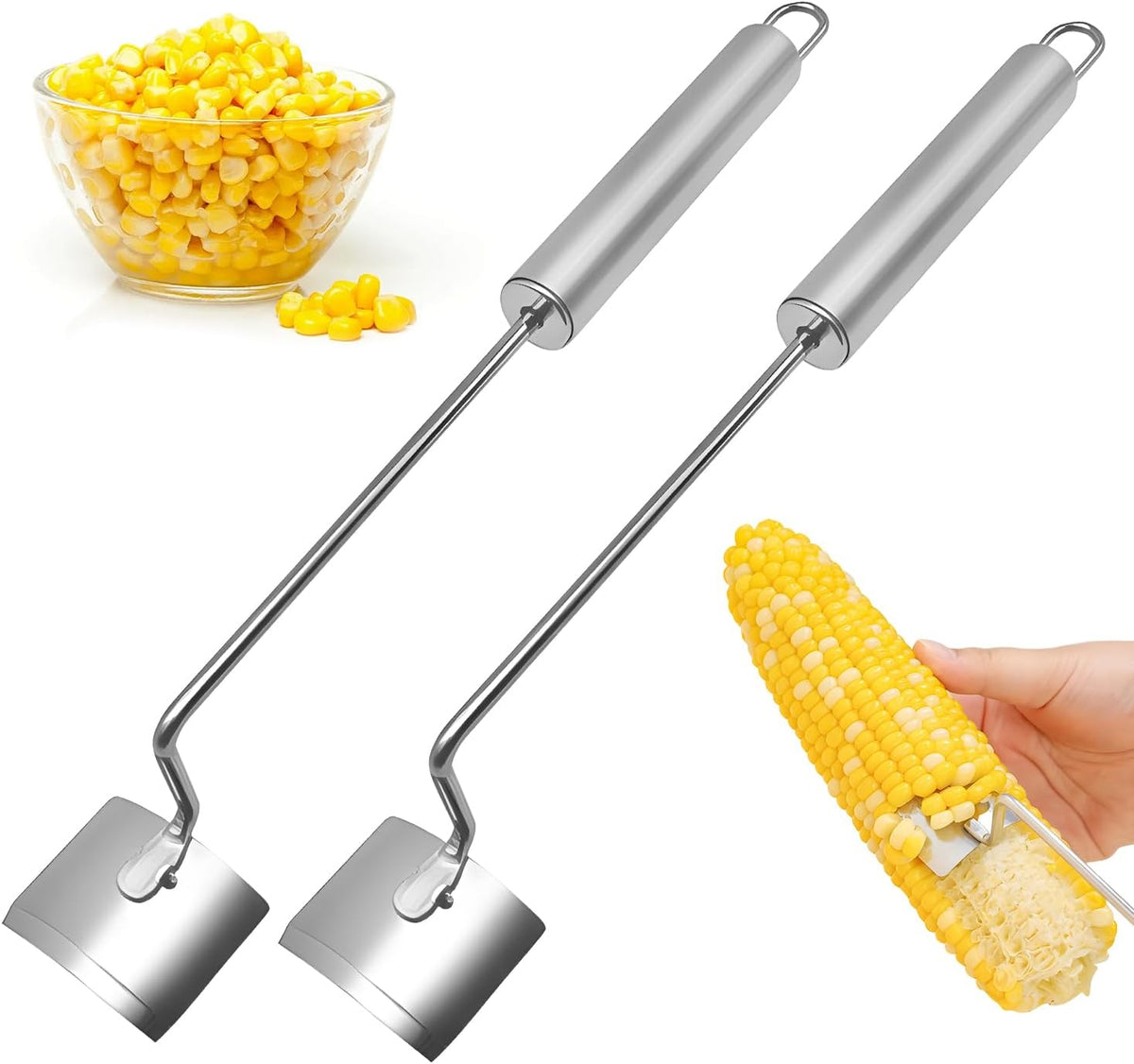 Corn Peeler,Stainless Steel Long Handle Corn Peeler,Easy Clean Corn on the Cob Remover for Home Kitchen and Outdoor Dining