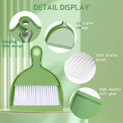 Small Pink Broom & Dustpan Set | Portable Brush Dustpan Combo Set, Green Cleaning Supplies