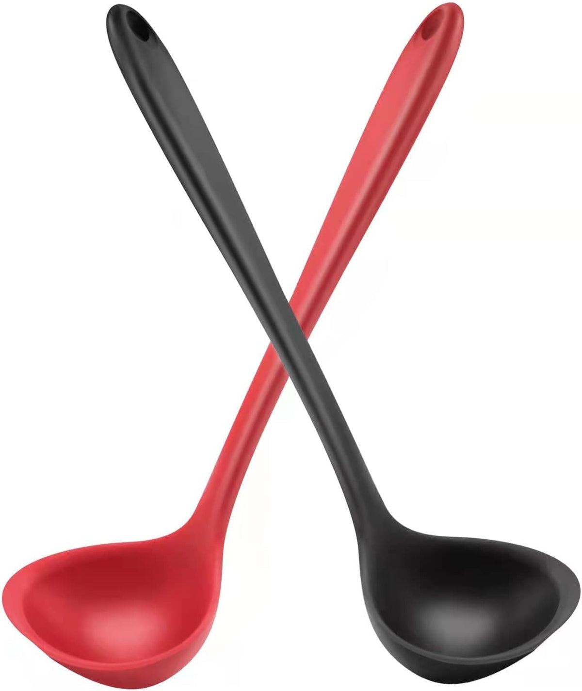 12" Silicone Ladle Spoon Set of 2, Long handle soup spoons Seamless & Nonstick, Heat resistant 600 °F Kitchen Soup Ladles for Cooking.