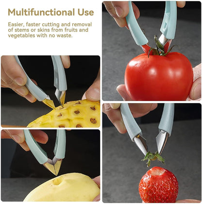 Pineapple Peeler, Stainless Steel Fruit Slicer Eye Cutter with Non Slip Grip, Strawberry Huller Fruits and Vegetables Stem Remover Corer, Kitchen Gadget Tool(Blue)