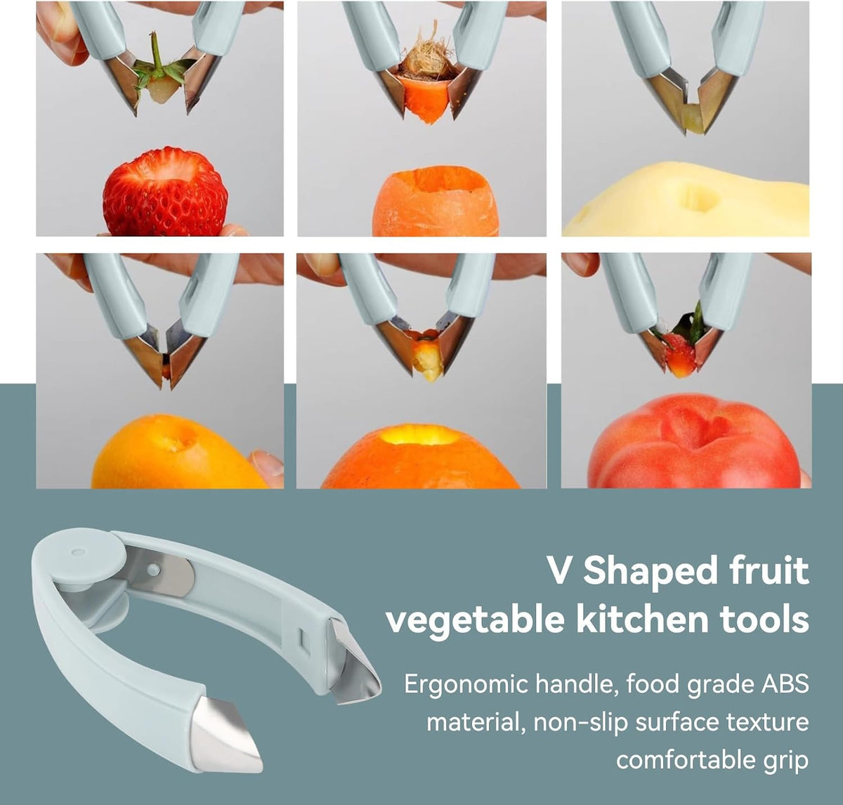 Pineapple Peeler, Stainless Steel Fruit Slicer Eye Cutter with Non Slip Grip, Strawberry Huller Fruits and Vegetables Stem Remover Corer, Kitchen Gadget Tool(Blue)