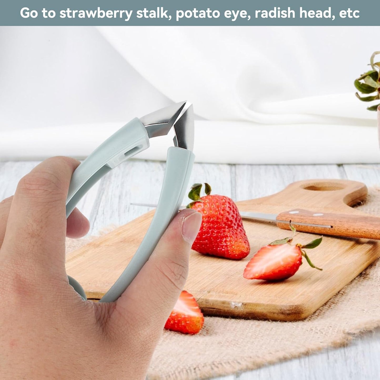 Pineapple Peeler, Stainless Steel Fruit Slicer Eye Cutter with Non Slip Grip, Strawberry Huller Fruits and Vegetables Stem Remover Corer, Kitchen Gadget Tool(Blue)