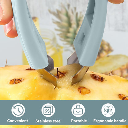 Pineapple Peeler, Stainless Steel Fruit Slicer Eye Cutter with Non Slip Grip, Strawberry Huller Fruits and Vegetables Stem Remover Corer, Kitchen Gadget Tool(Blue)