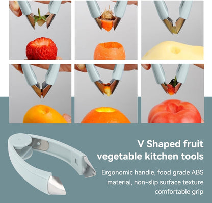 Pineapple Peeler, Stainless Steel Fruit Slicer Eye Cutter with Non Slip Grip, Strawberry Huller Fruits and Vegetables Stem Remover Corer, Kitchen Gadget Tool(Blue)