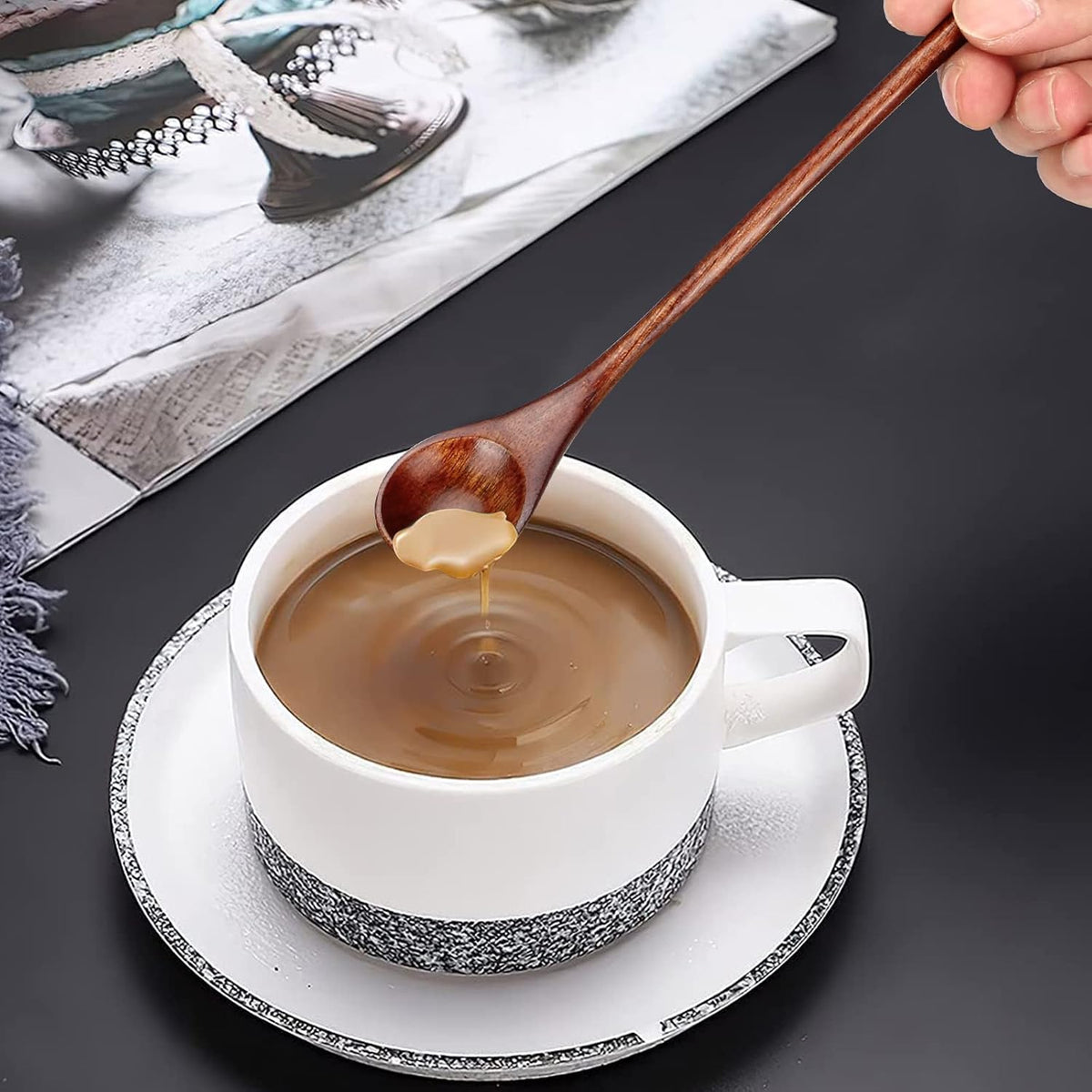 6Pcs Small Wood Coffee Spoons for Serving Honey Jars Stir Wooden Tablespoon