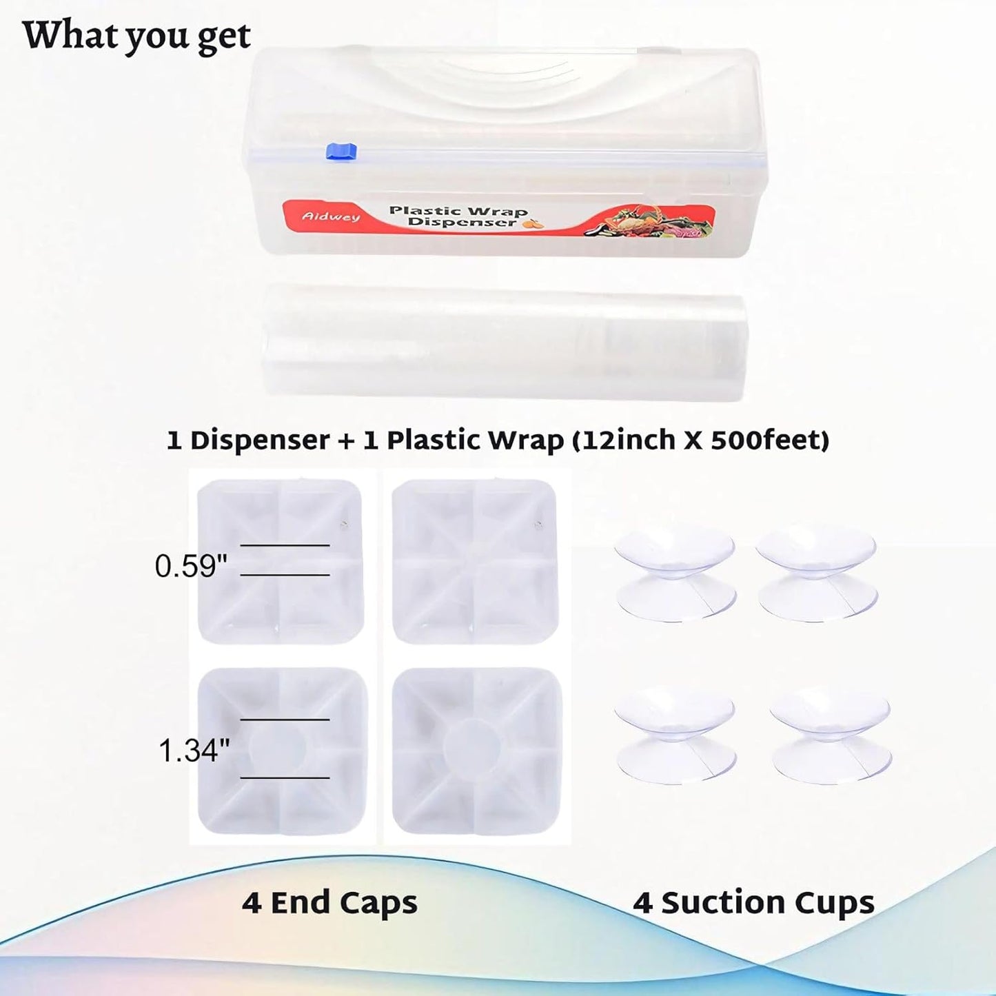 Plastic Wrap Dispenser with 12"x500ft BPA free Film - Cling Wrap Dispenser with Cutter for Food Film, Aluminum Foil, Baking Paper & More