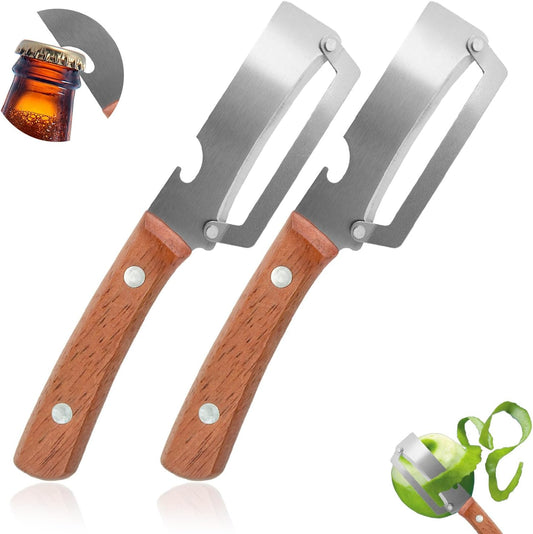 2Pcs Multi-Functional Vegetable Peeler for Kitchen, Features Solid Wood Handles, Fruit and Vegetable Peeler