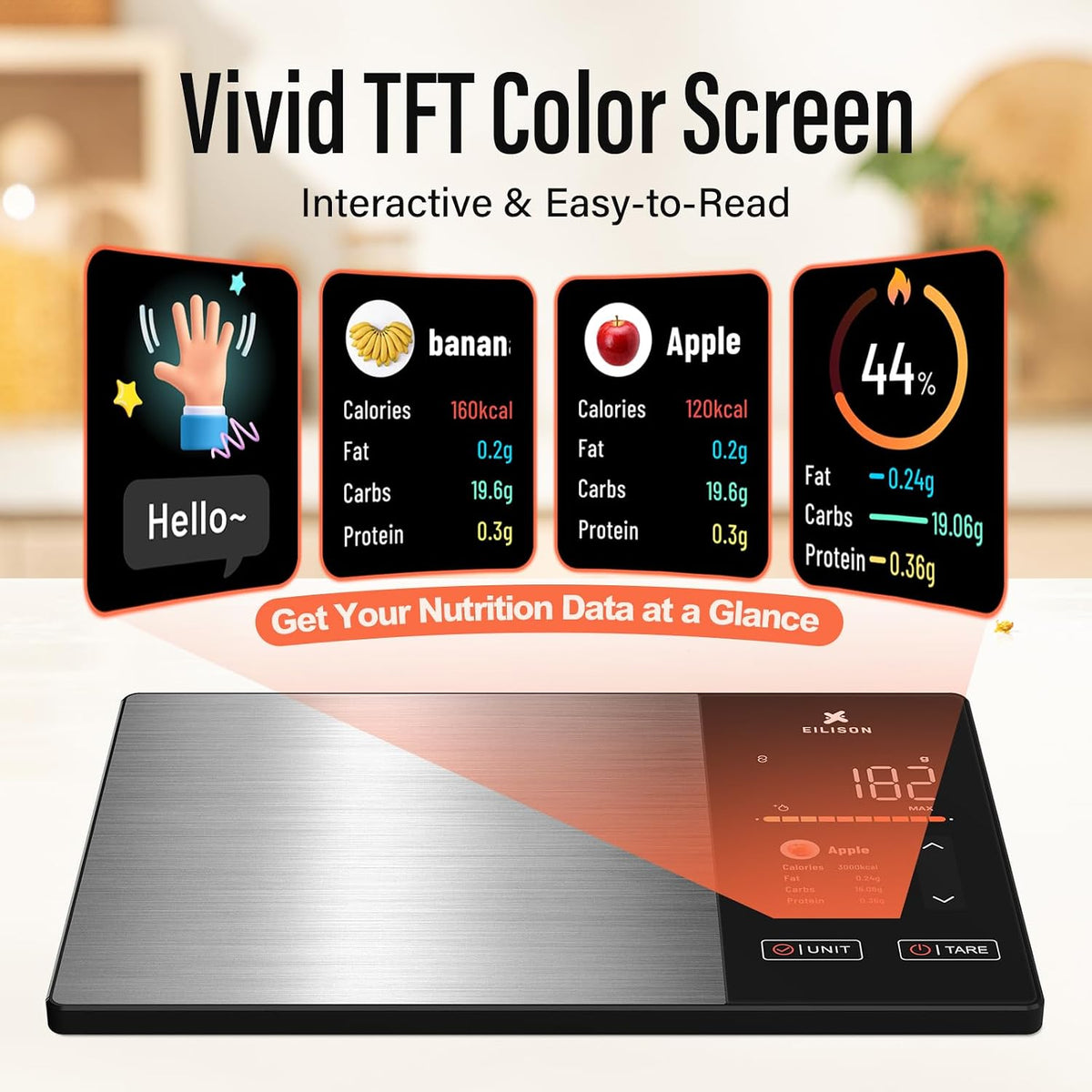 Smart Kitchen Scale,TFT Display Food Scale,Nutrition Calculator