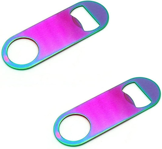 Rainbow Color Stainless Steel Flat Bottle Opener, Sturdy and Durable 2 Pcs to Send to Friends, Suitable for Bar Bartender Men Women Kitchen Restaurant Party Supplies (Small)