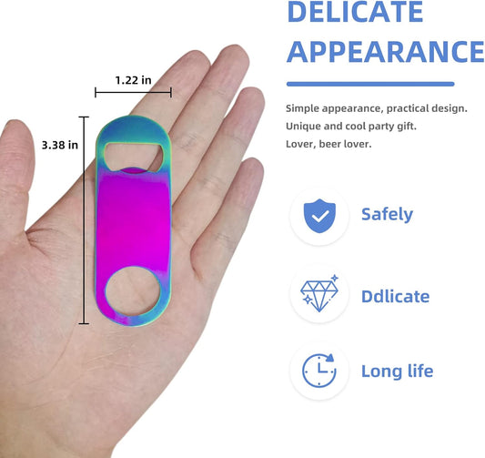 Rainbow Color Stainless Steel Flat Bottle Opener, Sturdy and Durable 2 Pcs to Send to Friends, Suitable for Bar Bartender Men Women Kitchen Restaurant Party Supplies (Small)