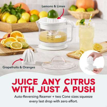 Dual Electric Citrus Juicer Machine - Orange Juicer and Lemon Squeezer with Auto-Reversing Reamer, Adjustable Pulp Control, Mess-Free Spout, 20 oz Juice Container-Lime Squeezer for Home-White