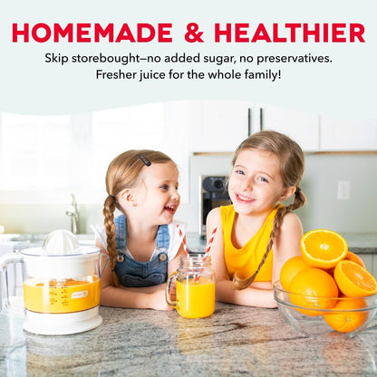Dual Electric Citrus Juicer Machine - Orange Juicer and Lemon Squeezer with Auto-Reversing Reamer, Adjustable Pulp Control, Mess-Free Spout, 20 oz Juice Container-Lime Squeezer for Home-White