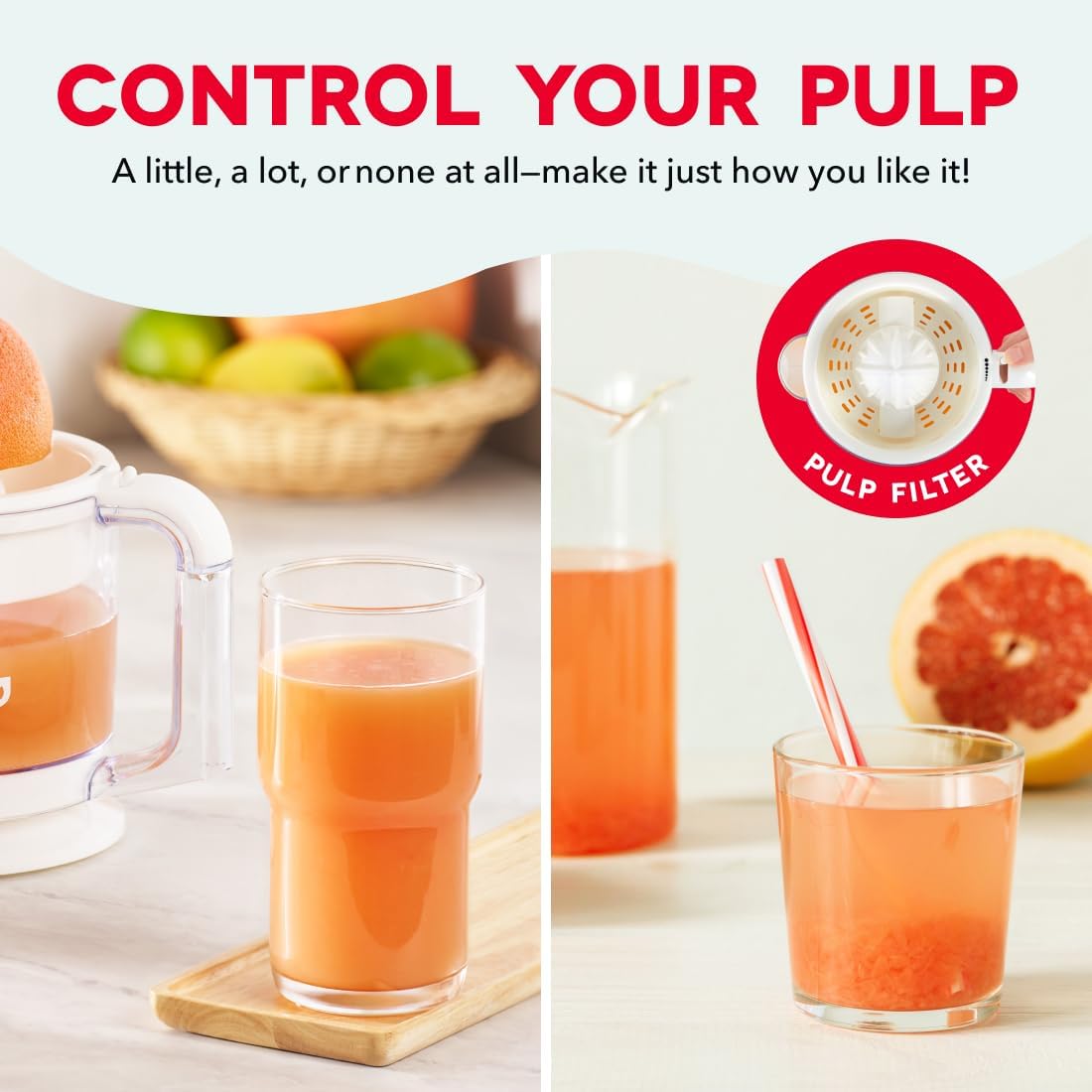 Dual Electric Citrus Juicer Machine - Orange Juicer and Lemon Squeezer with Auto-Reversing Reamer, Adjustable Pulp Control, Mess-Free Spout, 20 oz Juice Container-Lime Squeezer for Home-White