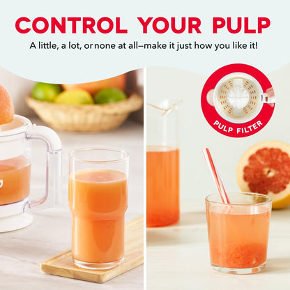 Dual Electric Citrus Juicer Machine - Orange Juicer and Lemon Squeezer with Auto-Reversing Reamer, Adjustable Pulp Control, Mess-Free Spout, 20 oz Juice Container-Lime Squeezer for Home-White