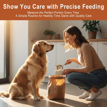 1Cup(250ml) Dog Cat Food Scoop, Stainless Steel Measuring Cup with Wooden Handle and 1 Plastic Can Spoon, Dishwasher Safe