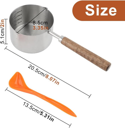 1Cup(250ml) Dog Cat Food Scoop, Stainless Steel Measuring Cup with Wooden Handle and 1 Plastic Can Spoon, Dishwasher Safe