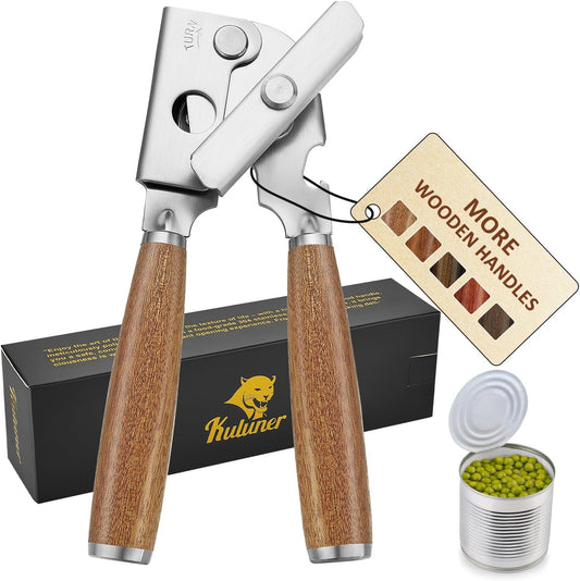 Upgraded Efficient Manual Can Opener - Selected Solid Wood Handle, Sharp and Smooth Blade Edge, Portable Design, Easy-Open Large Knob, Versatile for Various Bottle Caps(Aosuan)