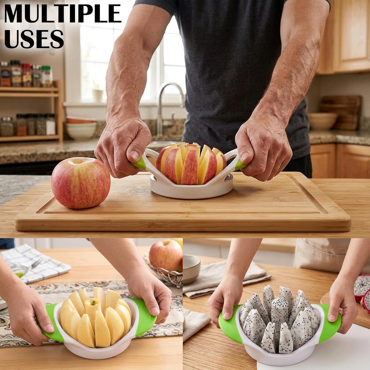 Apple Slicer 12 Slices – Apple Slicer and Corer with Ultra Sharp Stainless Steel Blades, Ergonomic Non-Slip Handles, Apple Cutter for Apples, Pears, Guava, Pitaya, Onion & More Dishwasher Safe