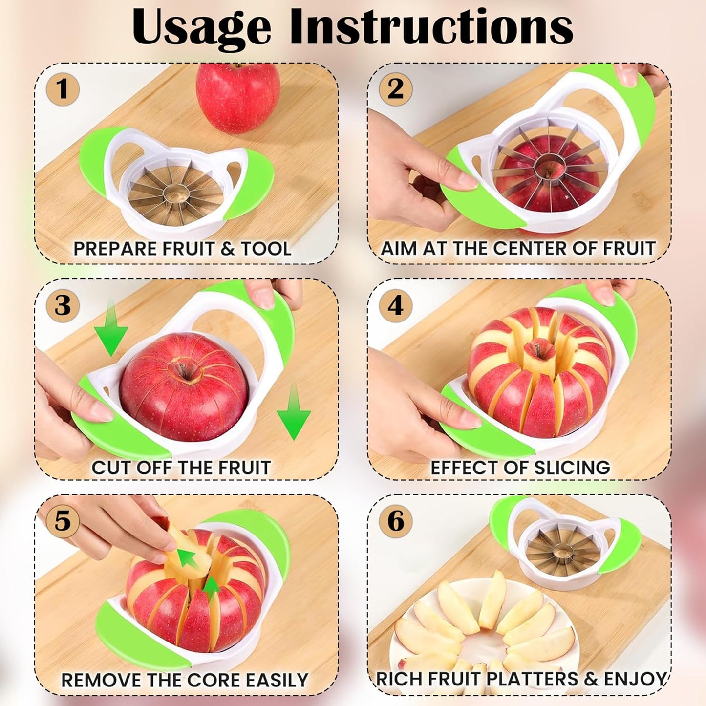 Apple Slicer 12 Slices – Apple Slicer and Corer with Ultra Sharp Stainless Steel Blades, Ergonomic Non-Slip Handles, Apple Cutter for Apples, Pears, Guava, Pitaya, Onion & More Dishwasher Safe
