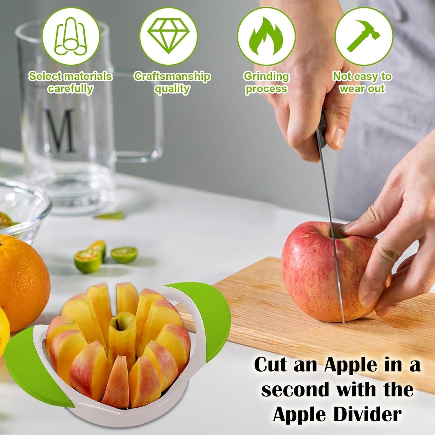 Apple Slicer 12 Slices – Apple Slicer and Corer with Ultra Sharp Stainless Steel Blades, Ergonomic Non-Slip Handles, Apple Cutter for Apples, Pears, Guava, Pitaya, Onion & More Dishwasher Safe