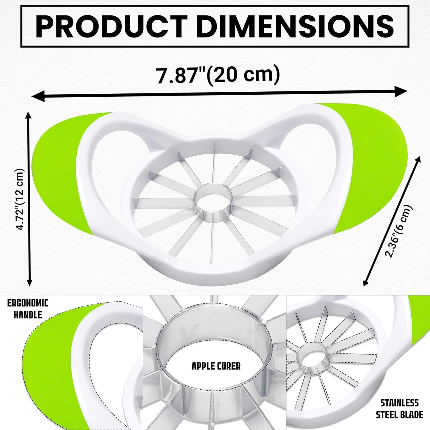 Apple Slicer 12 Slices – Apple Slicer and Corer with Ultra Sharp Stainless Steel Blades, Ergonomic Non-Slip Handles, Apple Cutter for Apples, Pears, Guava, Pitaya, Onion & More Dishwasher Safe