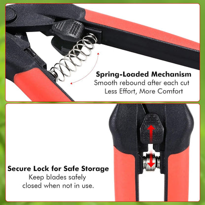 Garden Pruning Shears 2 Pack with Sharp Stainless Steel Blades | Spring Loaded Handles, 6.5" Non-Stick Teflon Coated Scissors for Trimming Flowers, Plants & Garden Branches