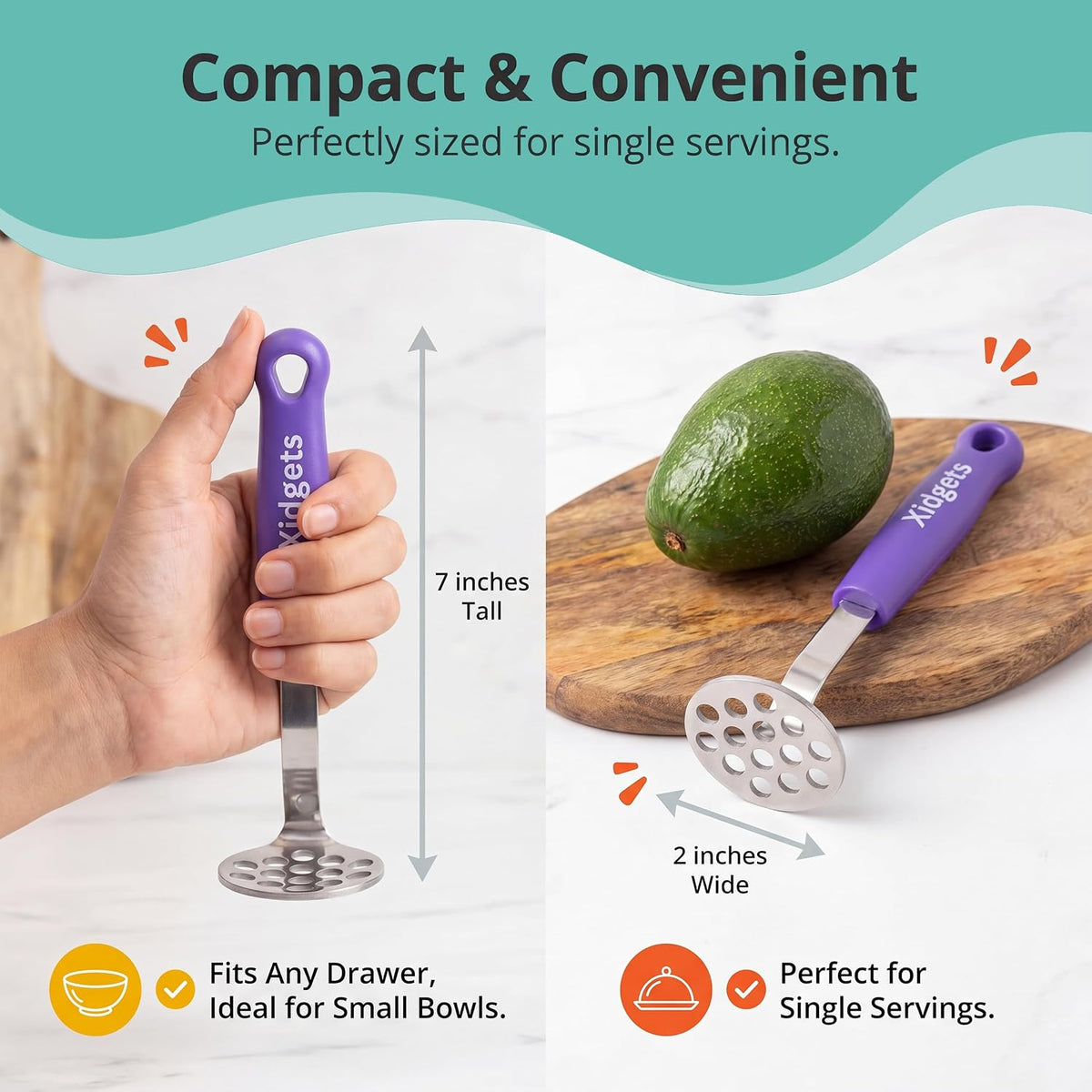 Mini Avocado Masher | Dishwasher Safe | Stainless Steel (Plum Purple)