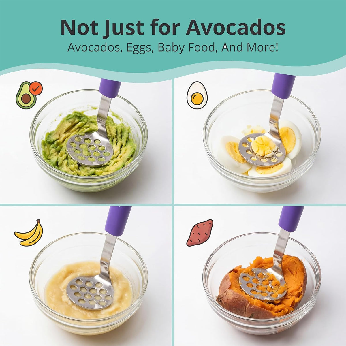 Mini Avocado Masher | Dishwasher Safe | Stainless Steel (Plum Purple)