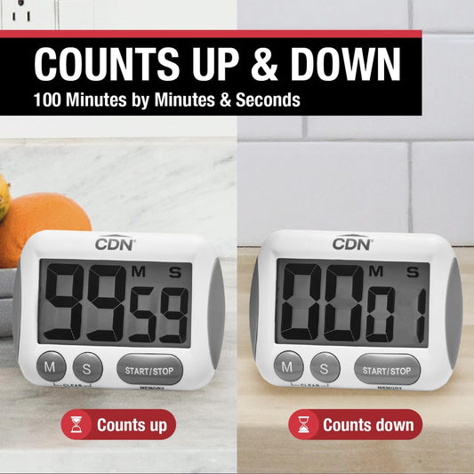 CDN Extra-Big Digit Timer | Counts Up & Down, 100 Minutes by Minutes & Seconds, Extra-Large Digits, Loud Alarm, Stand, Hang, Magnet Mounting, Perfect for Batch Baking - TM15