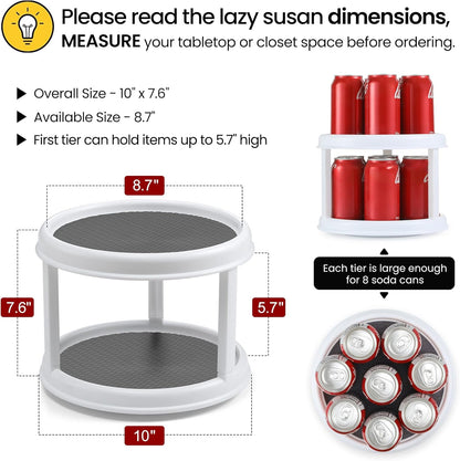 Set of 4, 10 Inch Non-Skid Lazy Susan Organizers - Turntable Rack for Cabinet, Pantry Organization and Storage, Kitchen, Fridge, Bathroom Makeup Vanity Countertop, Under Sink Organizing, Spice Rack