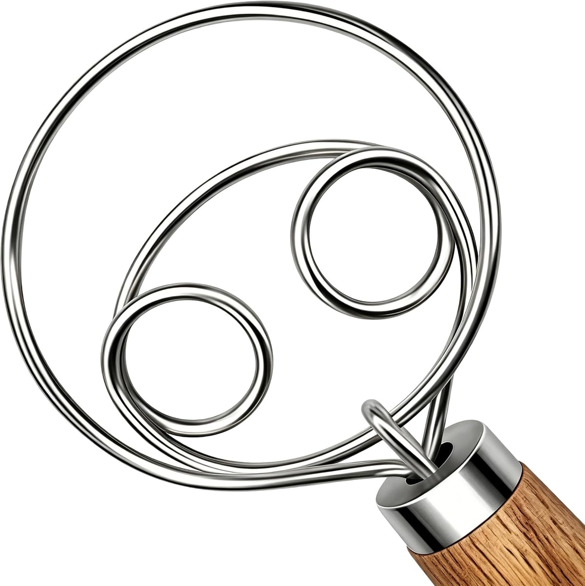 Danish Dough Whisk Stainless Steel Wooden Handle for Sourdough Bread | 4-Loop Food-Grade Steel Dutch Whisk, Even Mixing, Replaces Dough Hook and Mixing Spoon, Nonstick Easy Clean, Sourdough Mixer
