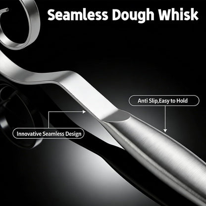Danish Dough Whisk Stainless Steel Wooden Handle for Sourdough Bread | 4-Loop Food-Grade Steel Dutch Whisk, Even Mixing, Replaces Dough Hook and Mixing Spoon, Nonstick Easy Clean, Sourdough Mixer