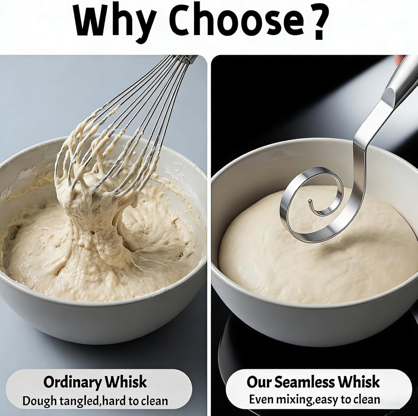 Danish Dough Whisk Stainless Steel Wooden Handle for Sourdough Bread | 4-Loop Food-Grade Steel Dutch Whisk, Even Mixing, Replaces Dough Hook and Mixing Spoon, Nonstick Easy Clean, Sourdough Mixer