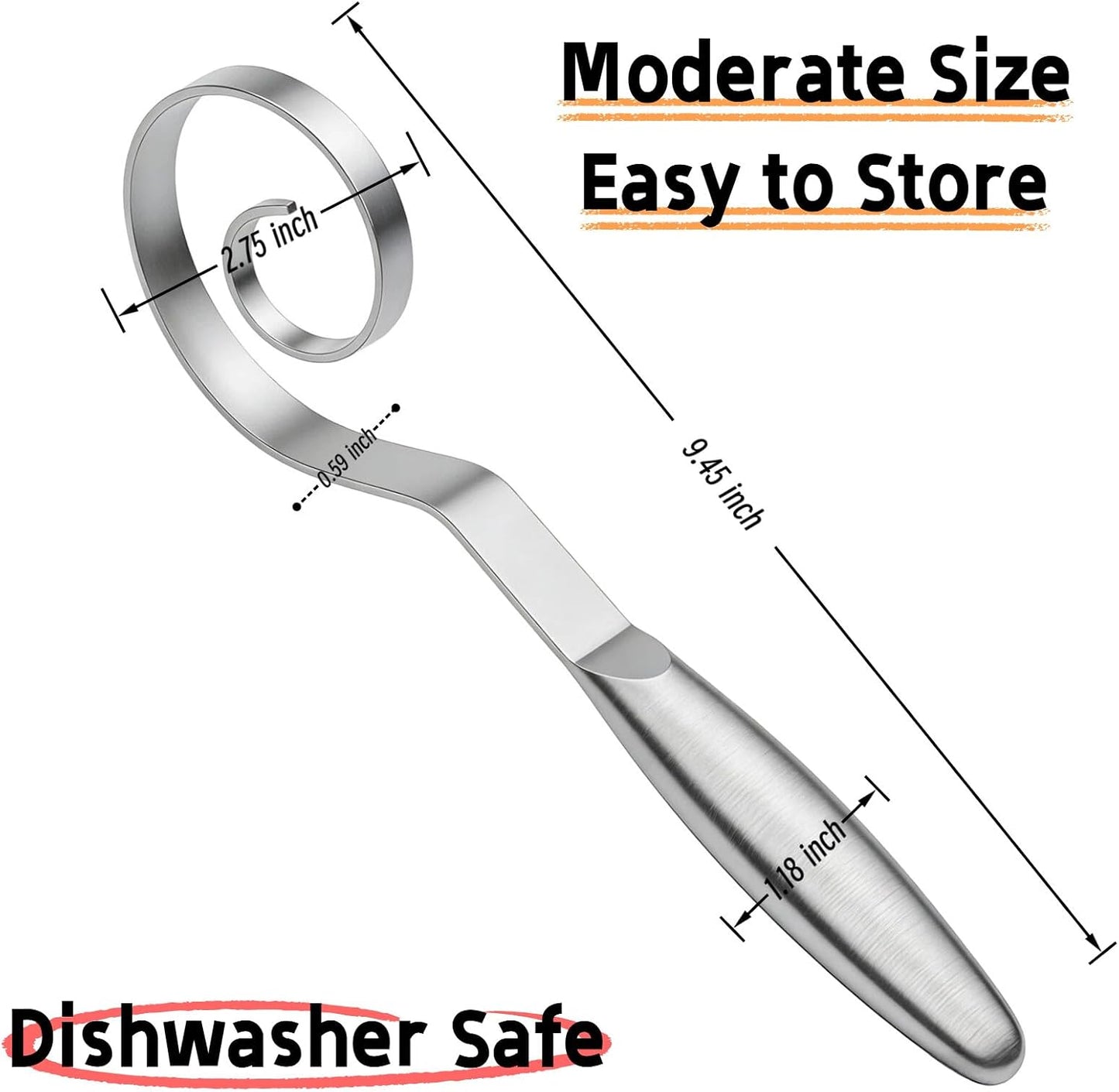 Danish Dough Whisk Stainless Steel Wooden Handle for Sourdough Bread | 4-Loop Food-Grade Steel Dutch Whisk, Even Mixing, Replaces Dough Hook and Mixing Spoon, Nonstick Easy Clean, Sourdough Mixer