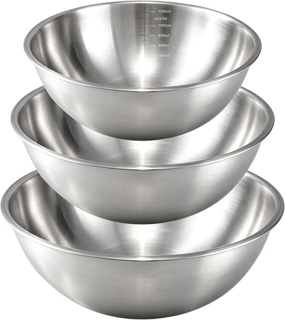 Gronivex Stainless Steel Mixing Bowls Set, 3-Piece (1.5, 2.2 & 3.4 Qt) | Food-Grade Metal, Dishwasher safe，Stackable Nesting & Space-Saving – For Kitchen Baking, Salads, Meal Prep, RV & Camping