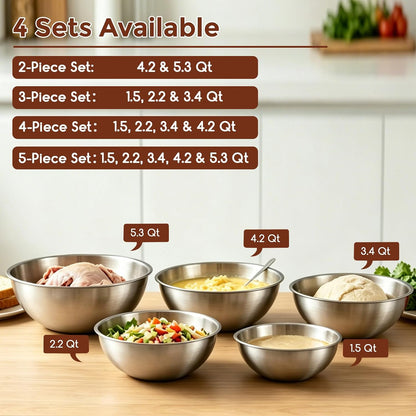 Gronivex Stainless Steel Mixing Bowls Set, 3-Piece (1.5, 2.2 & 3.4 Qt) | Food-Grade Metal, Dishwasher safe，Stackable Nesting & Space-Saving – For Kitchen Baking, Salads, Meal Prep, RV & Camping