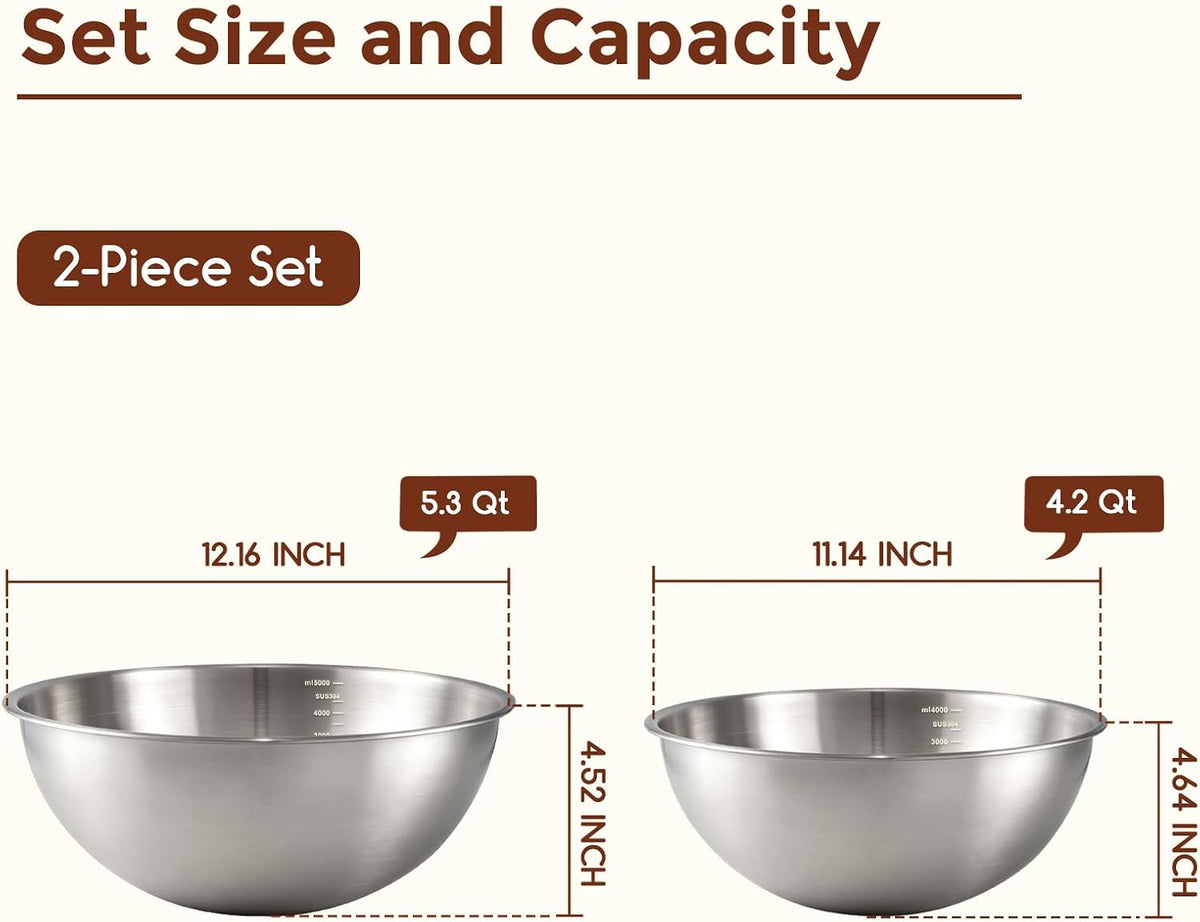 Gronivex Stainless Steel Mixing Bowls Set, 3-Piece (1.5, 2.2 & 3.4 Qt) | Food-Grade Metal, Dishwasher safe，Stackable Nesting & Space-Saving – For Kitchen Baking, Salads, Meal Prep, RV & Camping