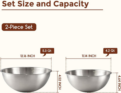 Gronivex Stainless Steel Mixing Bowls Set, 3-Piece (1.5, 2.2 & 3.4 Qt) | Food-Grade Metal, Dishwasher safe，Stackable Nesting & Space-Saving – For Kitchen Baking, Salads, Meal Prep, RV & Camping