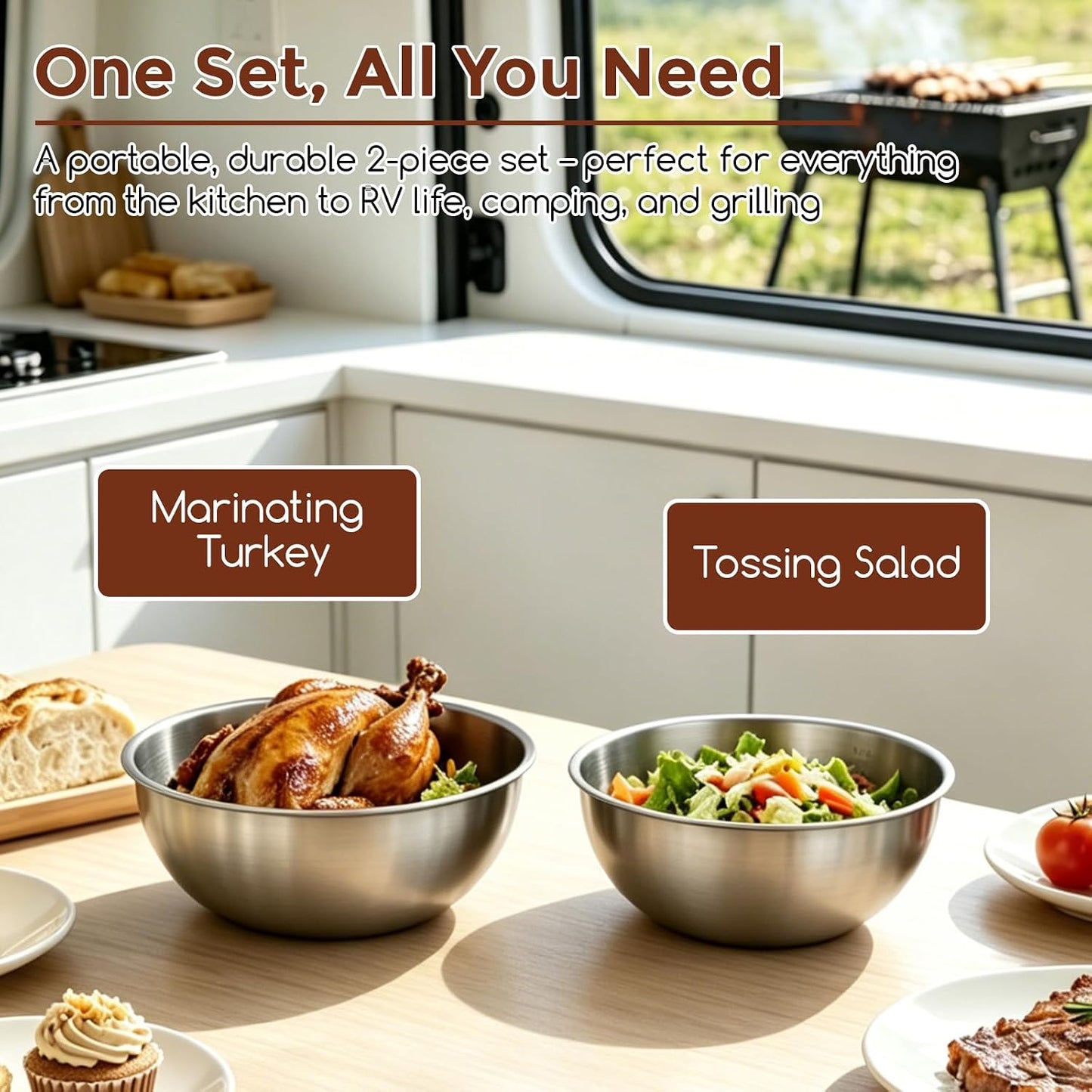 Gronivex Stainless Steel Mixing Bowls Set, 3-Piece (1.5, 2.2 & 3.4 Qt) | Food-Grade Metal, Dishwasher safe，Stackable Nesting & Space-Saving – For Kitchen Baking, Salads, Meal Prep, RV & Camping