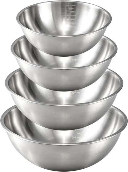 Gronivex Stainless Steel Mixing Bowls Set, 3-Piece (1.5, 2.2 & 3.4 Qt) | Food-Grade Metal, Dishwasher safe，Stackable Nesting & Space-Saving – For Kitchen Baking, Salads, Meal Prep, RV & Camping