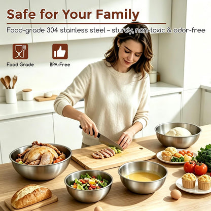 Gronivex Stainless Steel Mixing Bowls Set, 3-Piece (1.5, 2.2 & 3.4 Qt) | Food-Grade Metal, Dishwasher safe，Stackable Nesting & Space-Saving – For Kitchen Baking, Salads, Meal Prep, RV & Camping