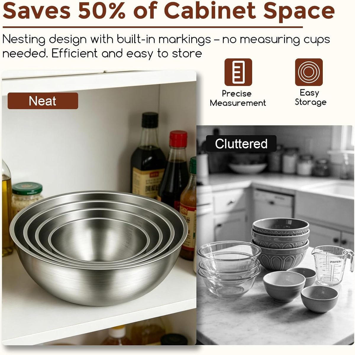 Gronivex Stainless Steel Mixing Bowls Set, 3-Piece (1.5, 2.2 & 3.4 Qt) | Food-Grade Metal, Dishwasher safe，Stackable Nesting & Space-Saving – For Kitchen Baking, Salads, Meal Prep, RV & Camping