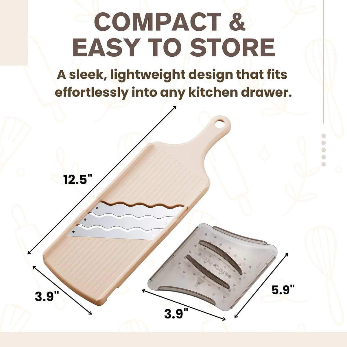 Arnest Japanese mandoline slicer Cabbage Shredder, 3-Blade Triple Wave Ultra-Thin Shredder for Tonkatsu-Style Slaw, Stainless Steel Wave Blades, Safety Holder, Easy-Rinse Clean, Made in Japan