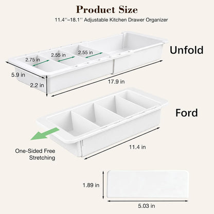 Expandable Measuring Cup Organizer & Measuring Spoon Organizer for Deep Drawers, 11.4''–18.1'' Adjustable Kitchen Drawer Organizer with 3 Dividers, Space-Saving Flatware Bin for Home & Kitchen