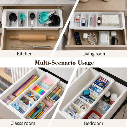 Expandable Measuring Cup Organizer & Measuring Spoon Organizer for Deep Drawers, 11.4''–18.1'' Adjustable Kitchen Drawer Organizer with 3 Dividers, Space-Saving Flatware Bin for Home & Kitchen